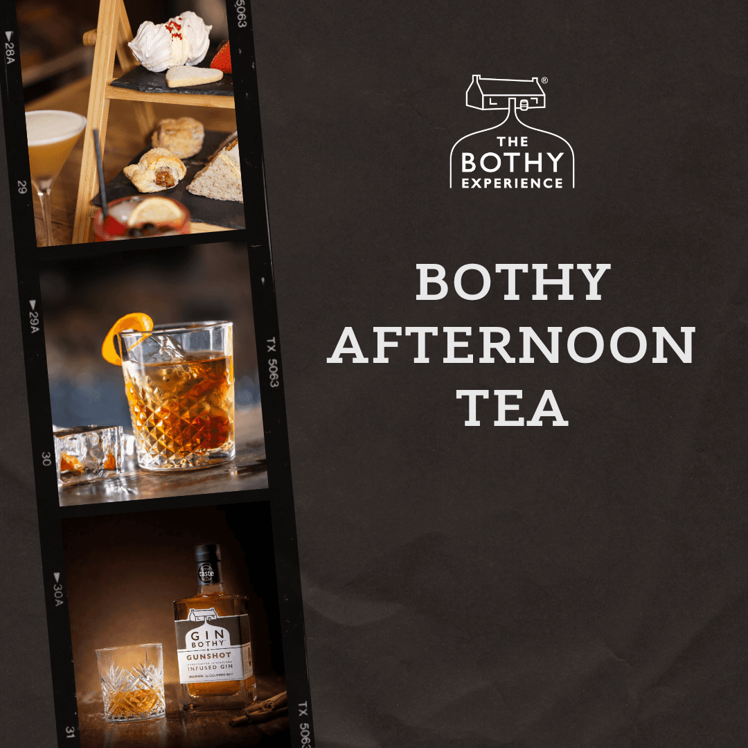 Afternoon tea and cocktails served in cozy indoor bothy setting