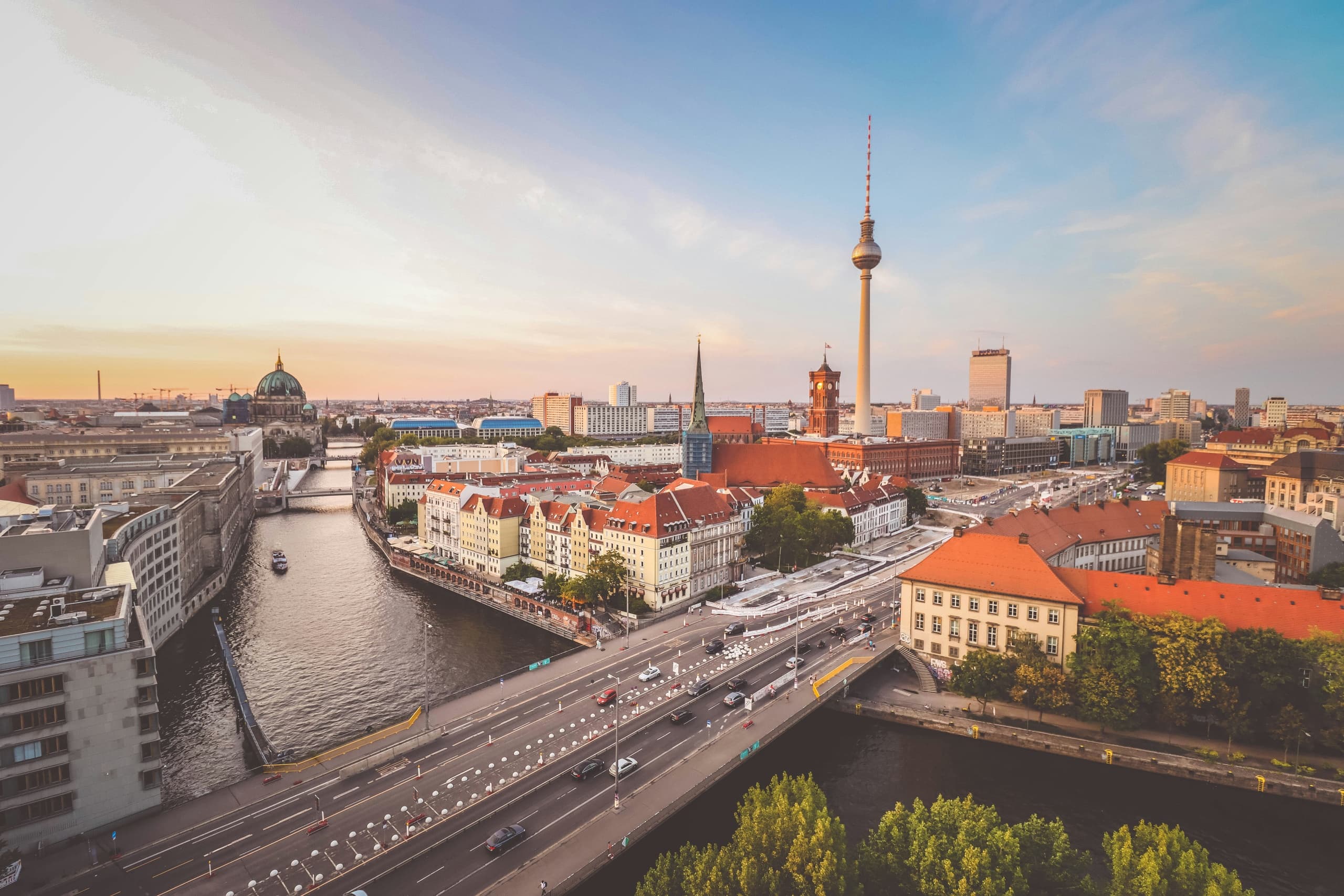 Panoramic Berlin skyline with TV Tower over the Spree