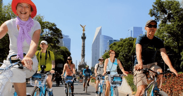Guided bike tour through Mexico City with skyline views