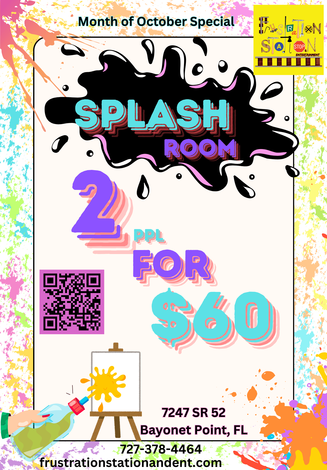 Splash Room promotion poster for paint-throwing indoor attraction