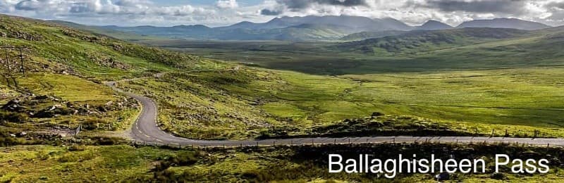 Winding mountain pass at Ballaghisheen, scenic cycling route