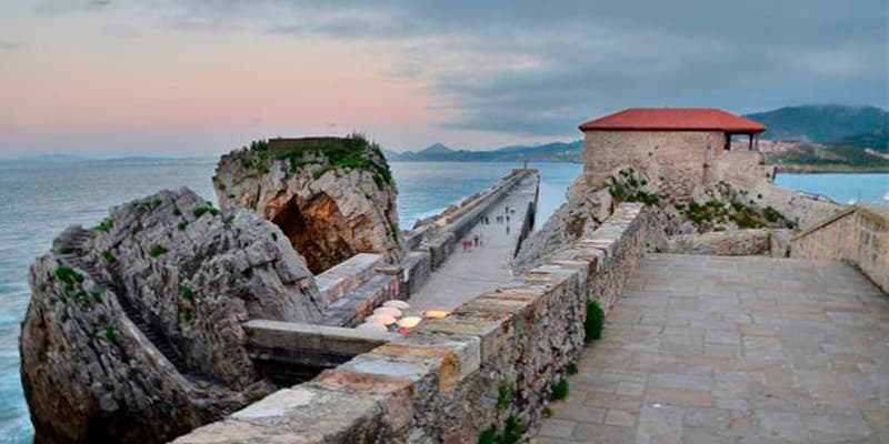 Stone coastal promenade and walkway along northern Spain shore