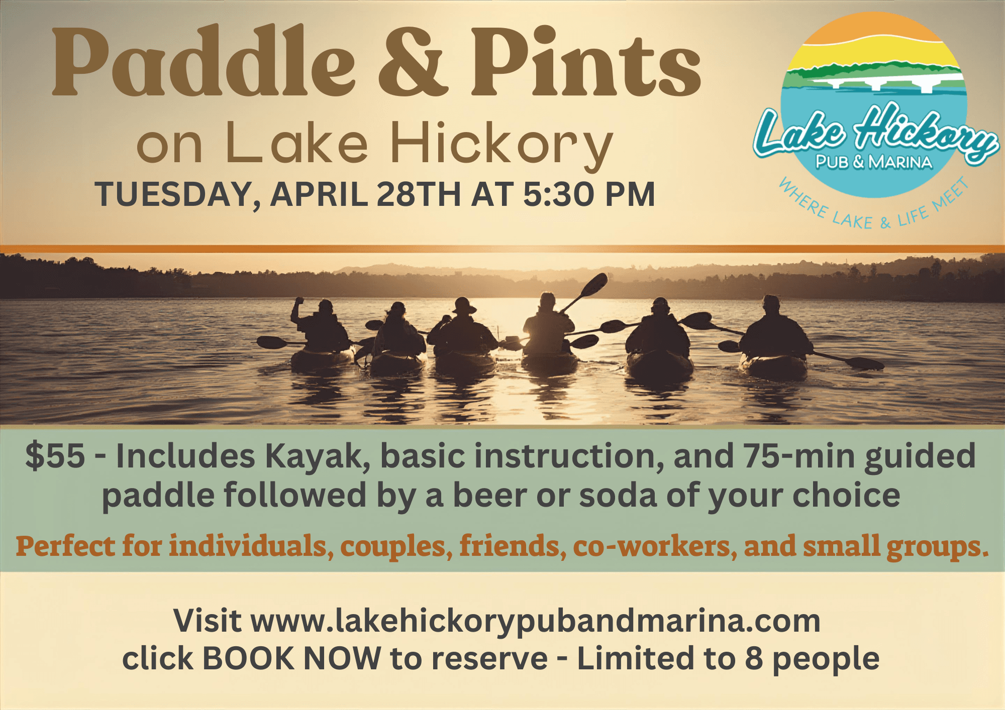 Paddle & Pints on Lake Hickory: 75-Minute Guided Kayak Tour and Craft Beer