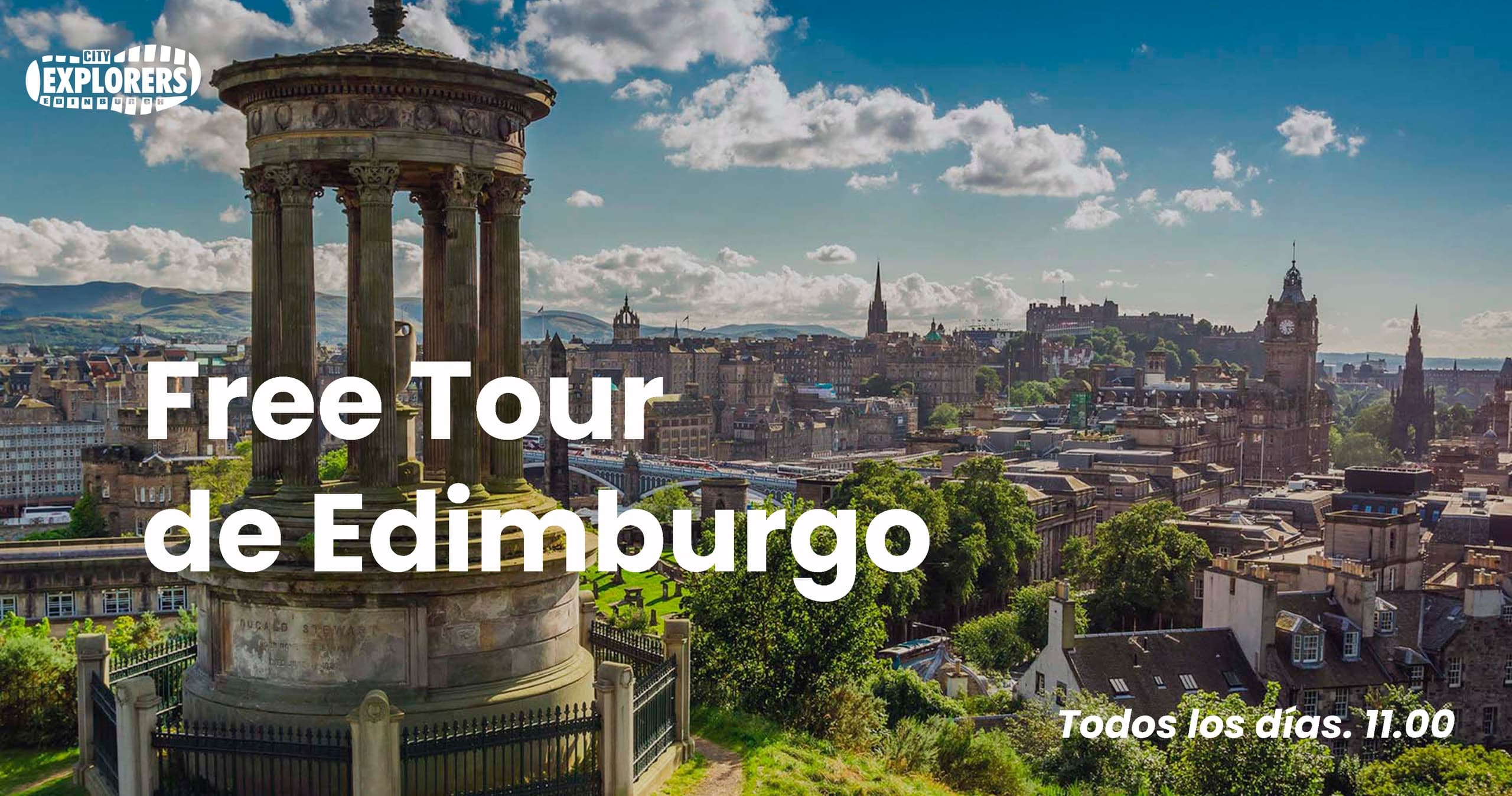 Wide Edinburgh panorama promoting free Tour de Edimburgo experience
