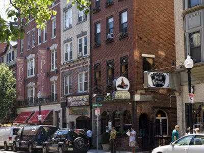 Historic North End street, brick buildings on Boston walking tour