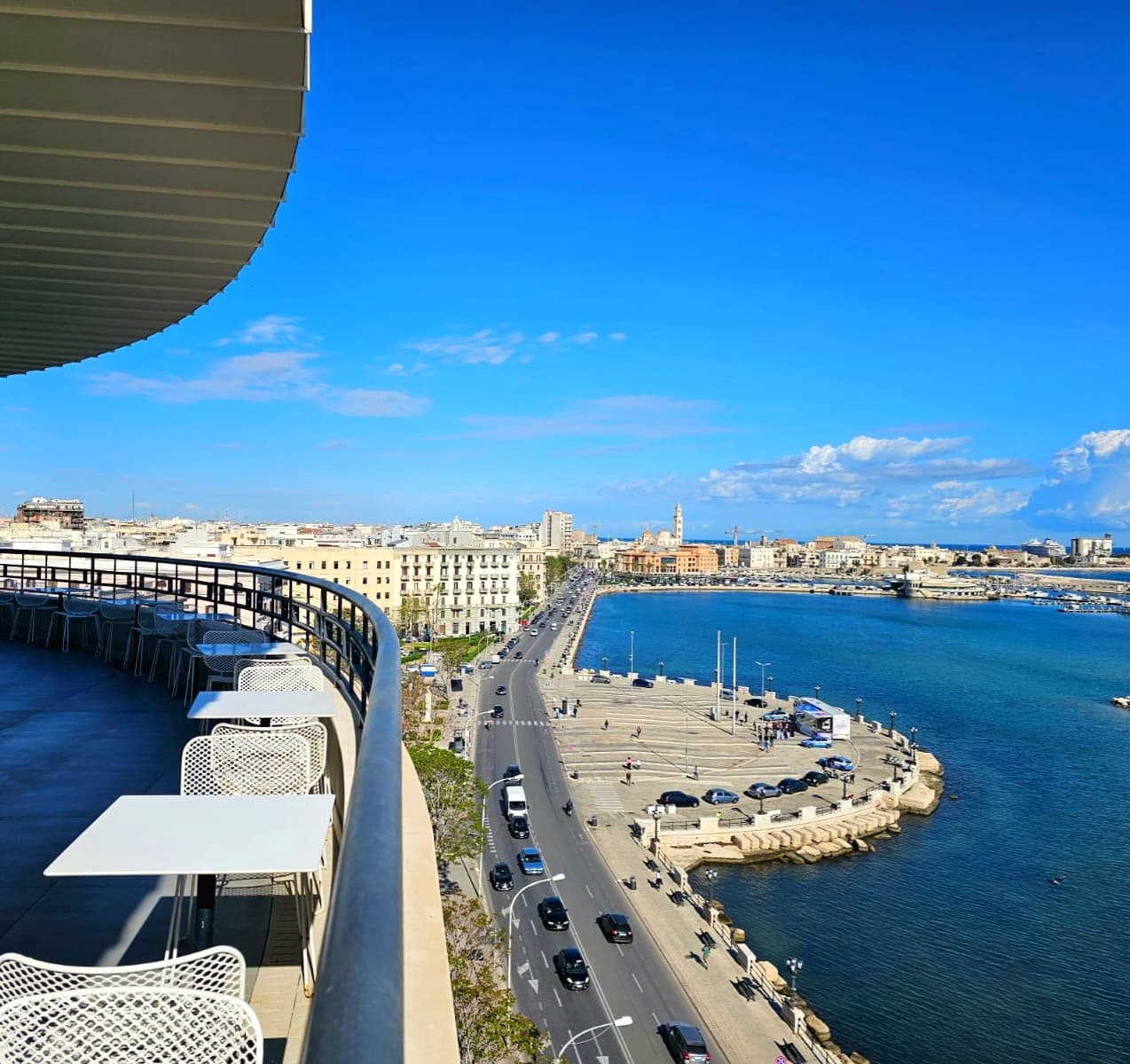 Coastal promenade view over Adriatic Sea from rooftop terrace