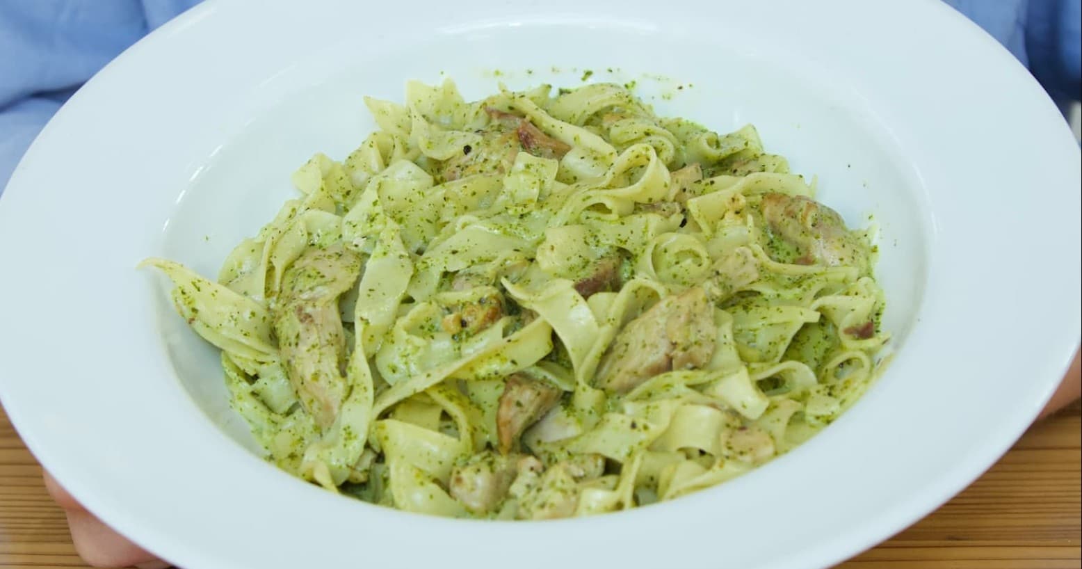 Plate of pesto pasta served as part of a Charlottesville food tour