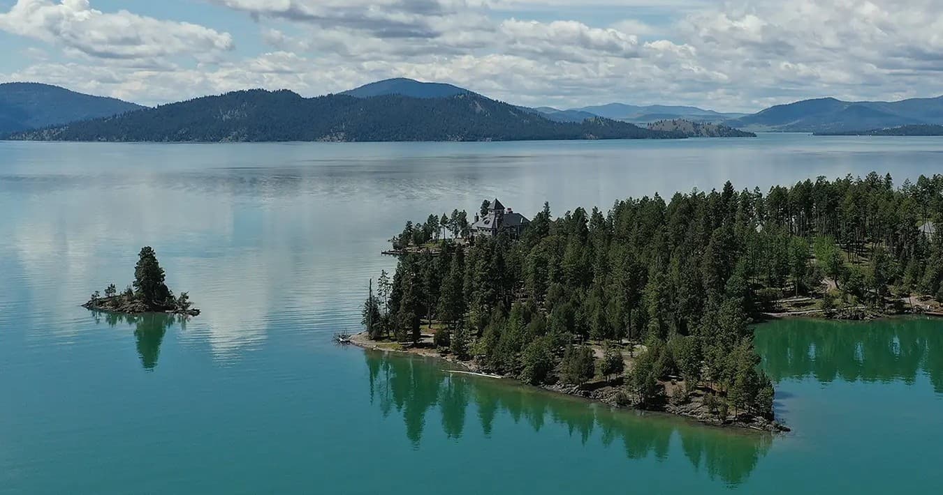Aerial view of Wild Horse Island on Flathead Lake, Montana