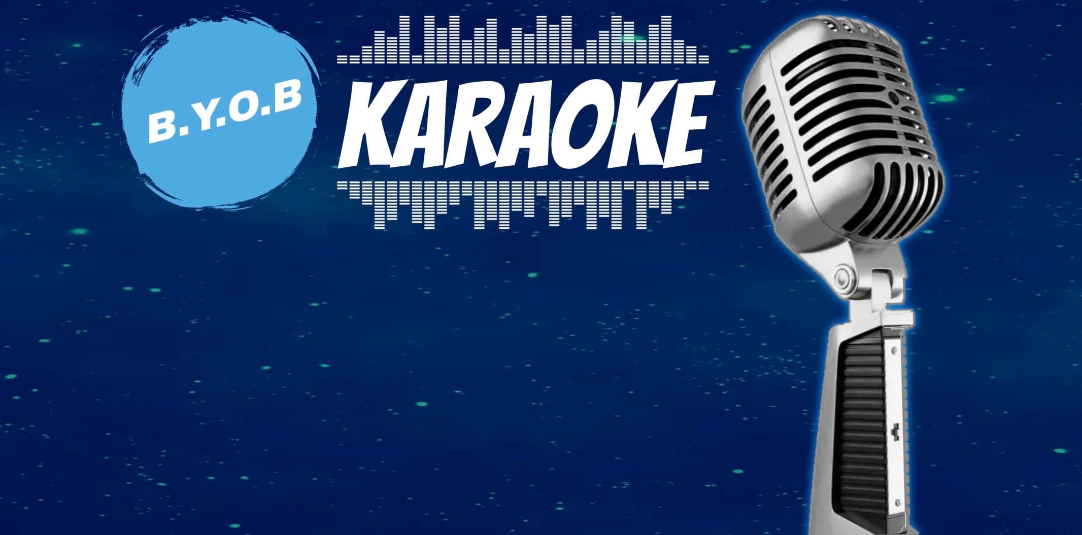 Vintage microphone karaoke banner promoting indoor sing-along night