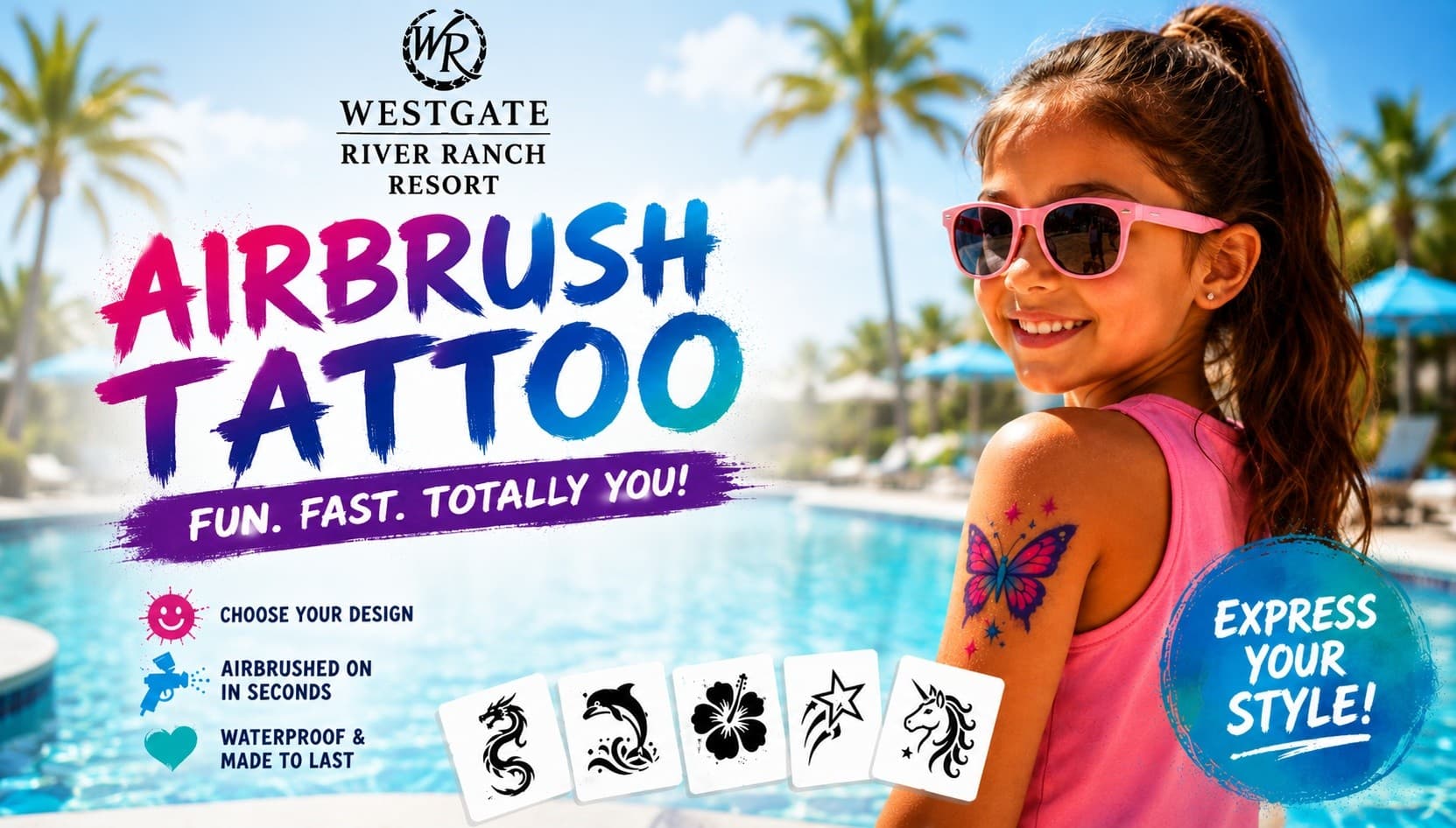 Playful Airbrush Tattoos at River Ranch, FL: Temporary Body Art for Rodeos & River Days
