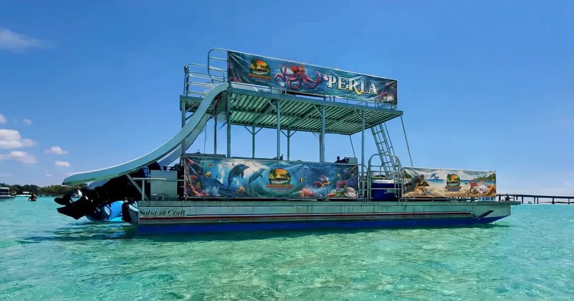 Perla! Three-Slide Double Decker Pontoon to Crab Island from Fort Walton Beach