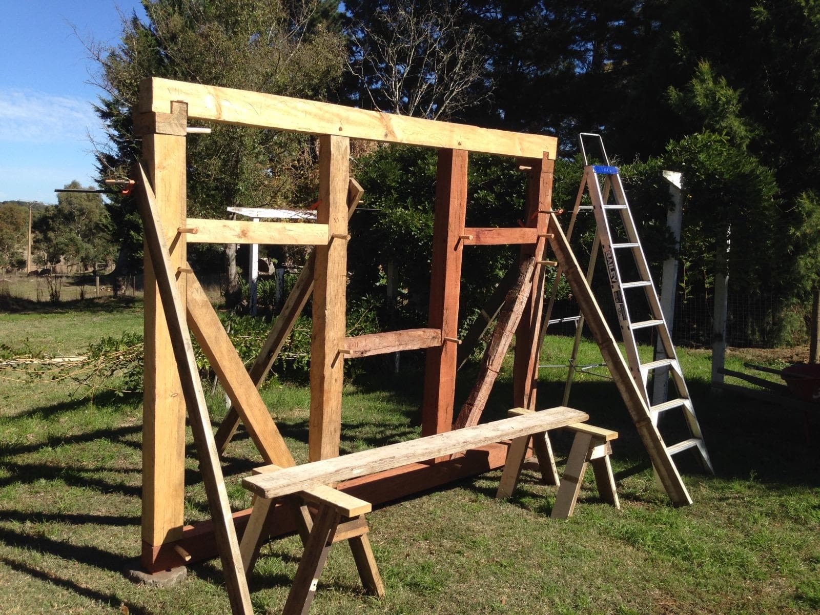 Outdoor timber framing construction at Hahndorf village site
