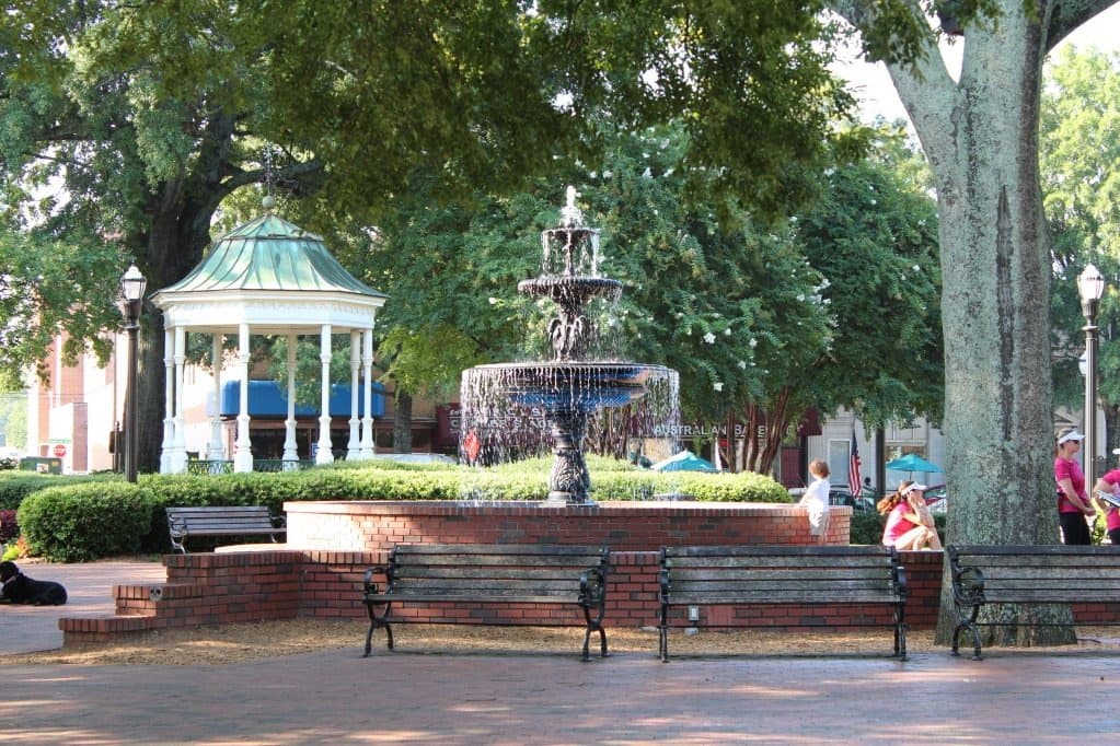 Historic downtown park gazebo and fountain in Marietta