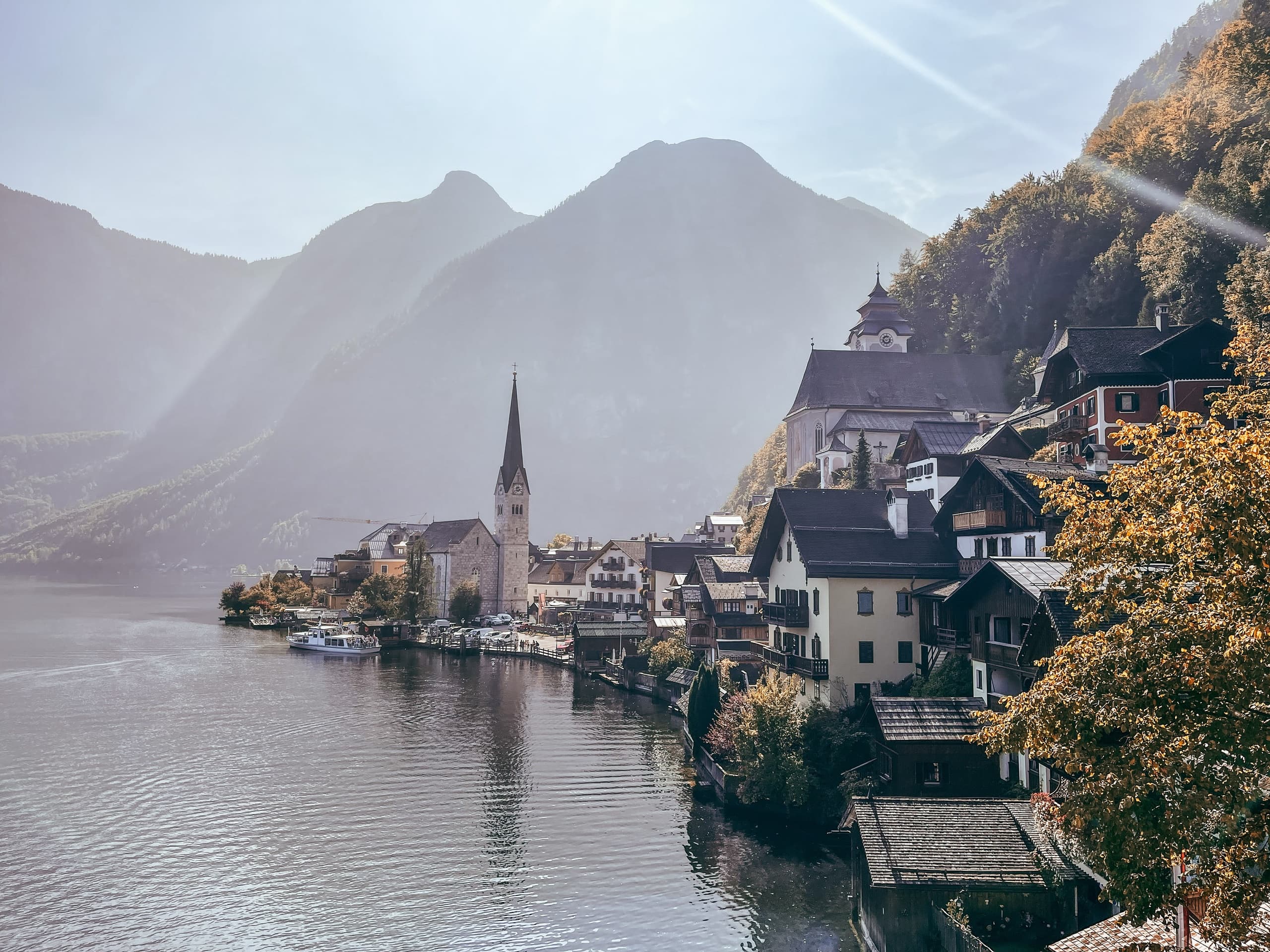 Scenic lakeside village of Hallstatt with Alps for lakeside walks