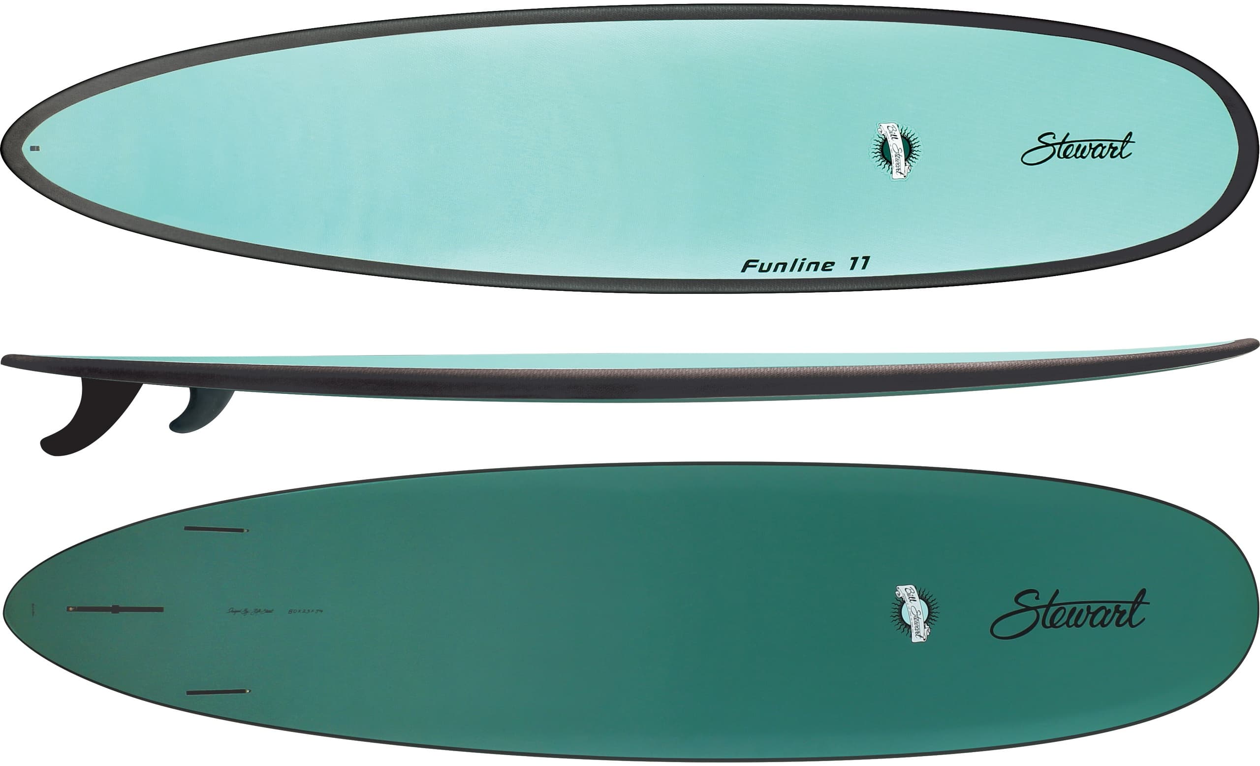 Turquoise surfboard studio shot on white background