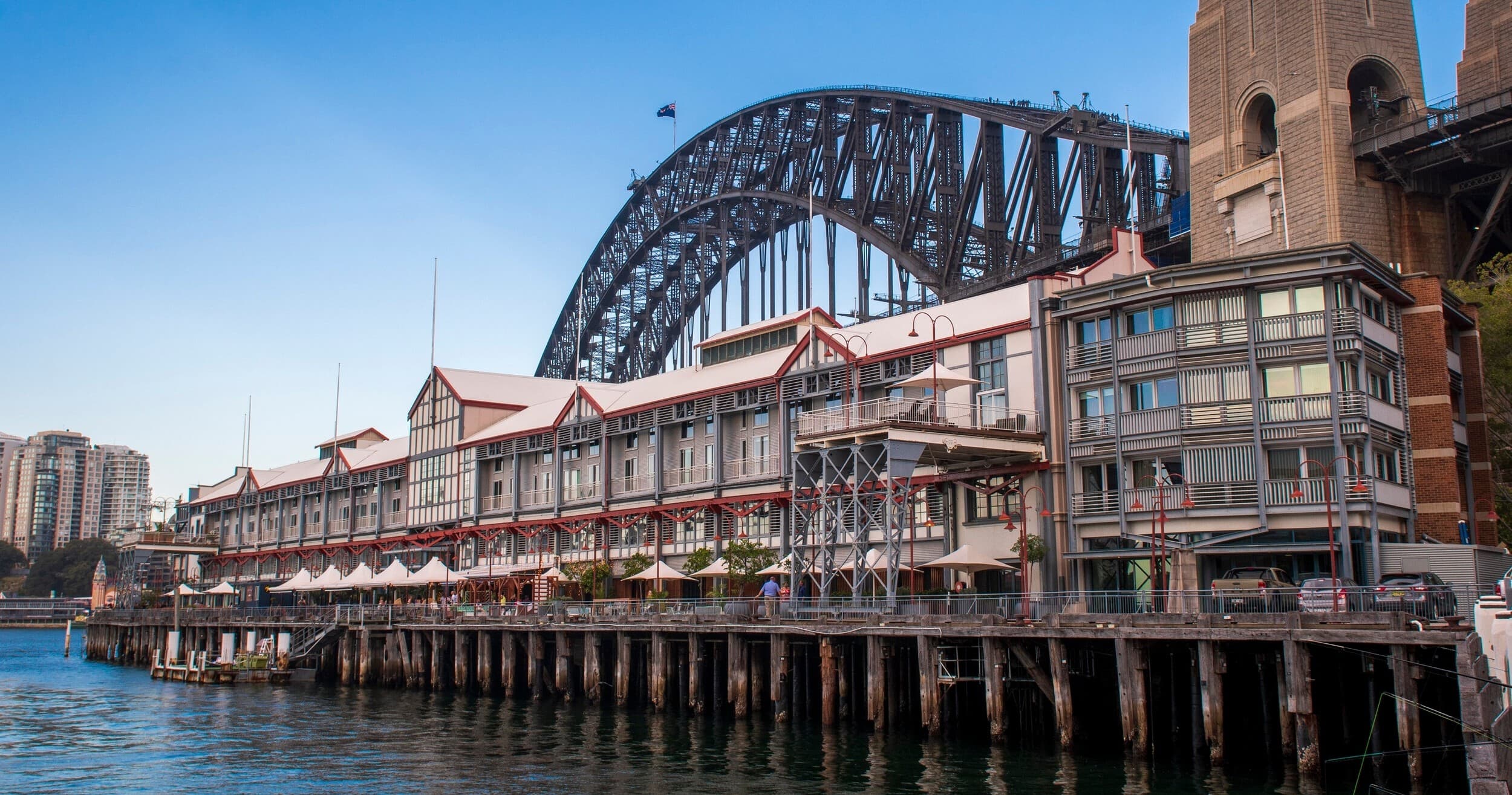 Sightseeing at Sydney Harbour Bridge with waterfront piers