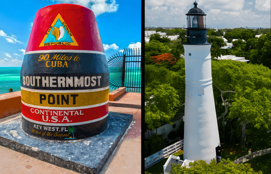 Southernmost Point buoy and lighthouse landmark in Key West