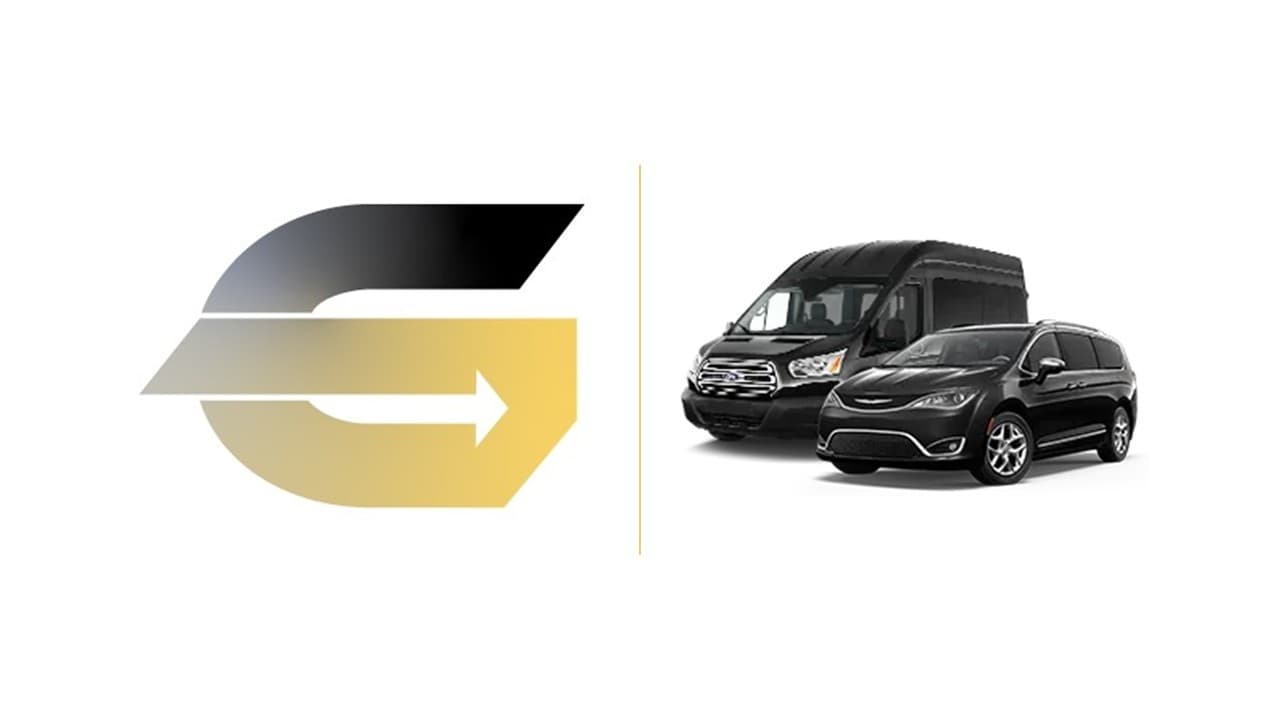 Company logo with black vans, shuttle service promotional image