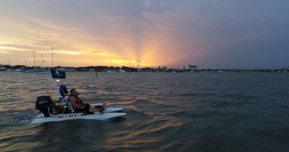 Pontoon cruising at sunset on St Augustine coastal waters