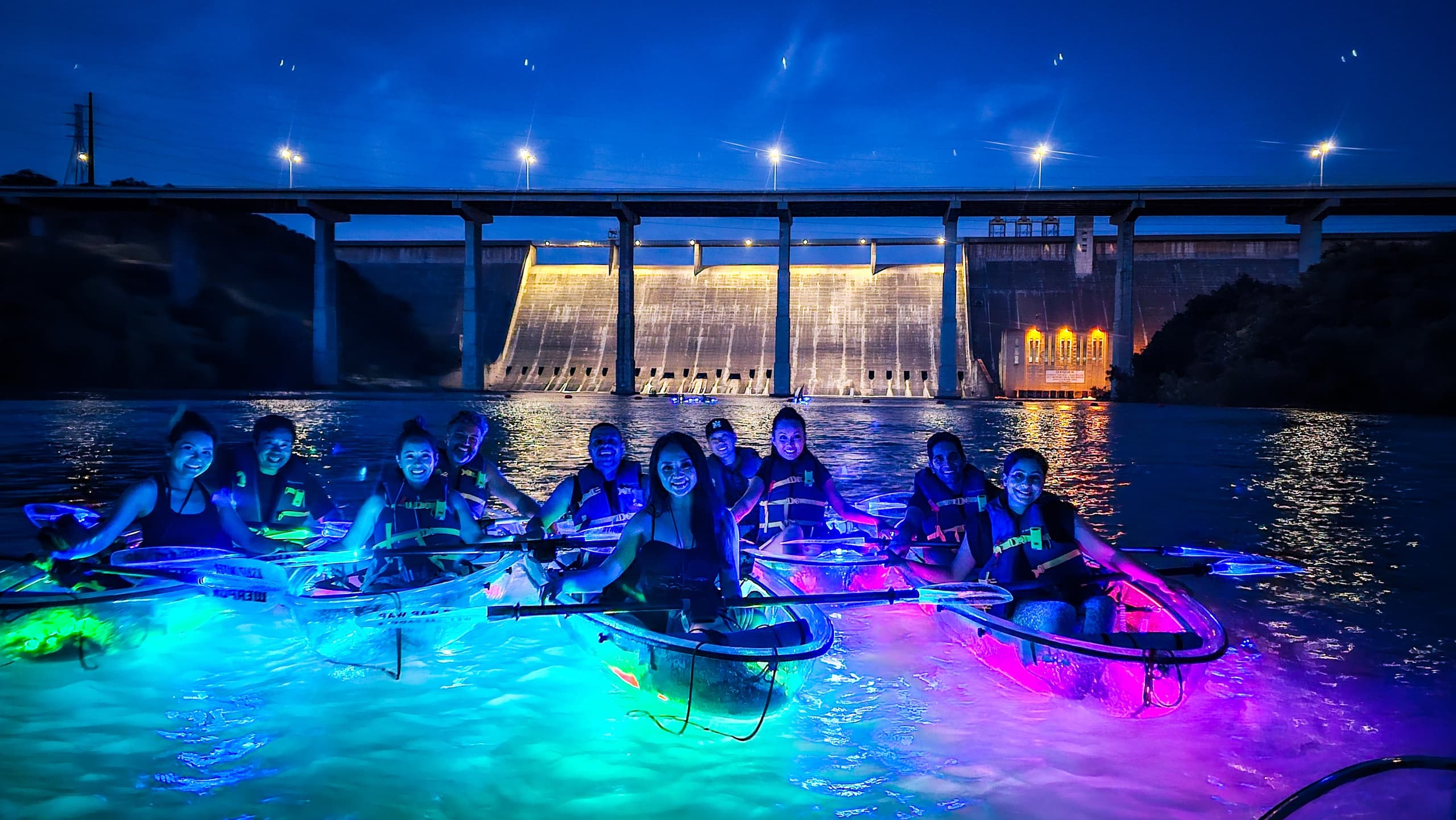 GlowRow Night Kayaking on Austin's Lower Colorado River