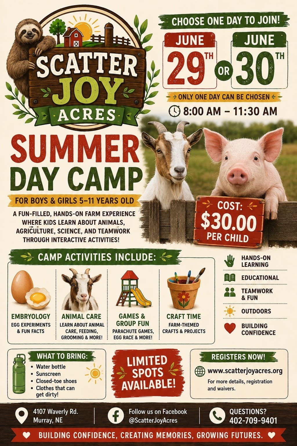 Hands-On Farm Day Camp at Scatter Joy Acres Near Murray NE