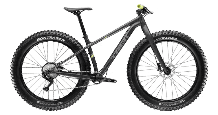 Black hybrid commuter bike on trail-ready tires for touring