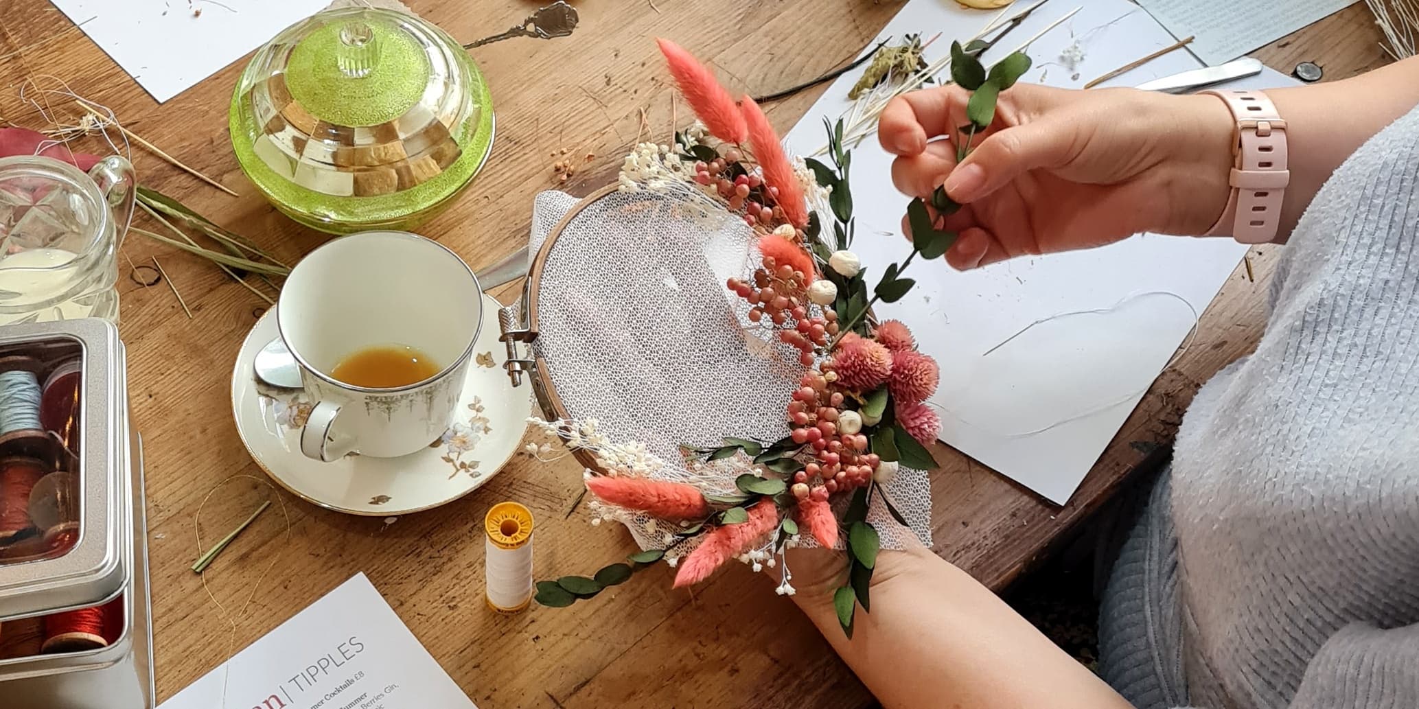 Dried Flower Embroidery Workshop in Nottingham: Make a Lace-Tulle Hoop