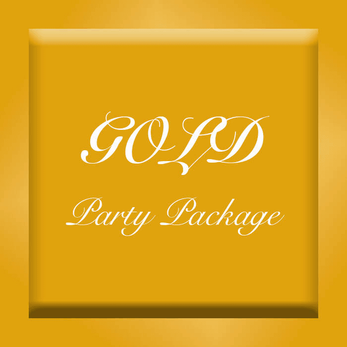 Gold party package badge graphic for event celebration marketing
