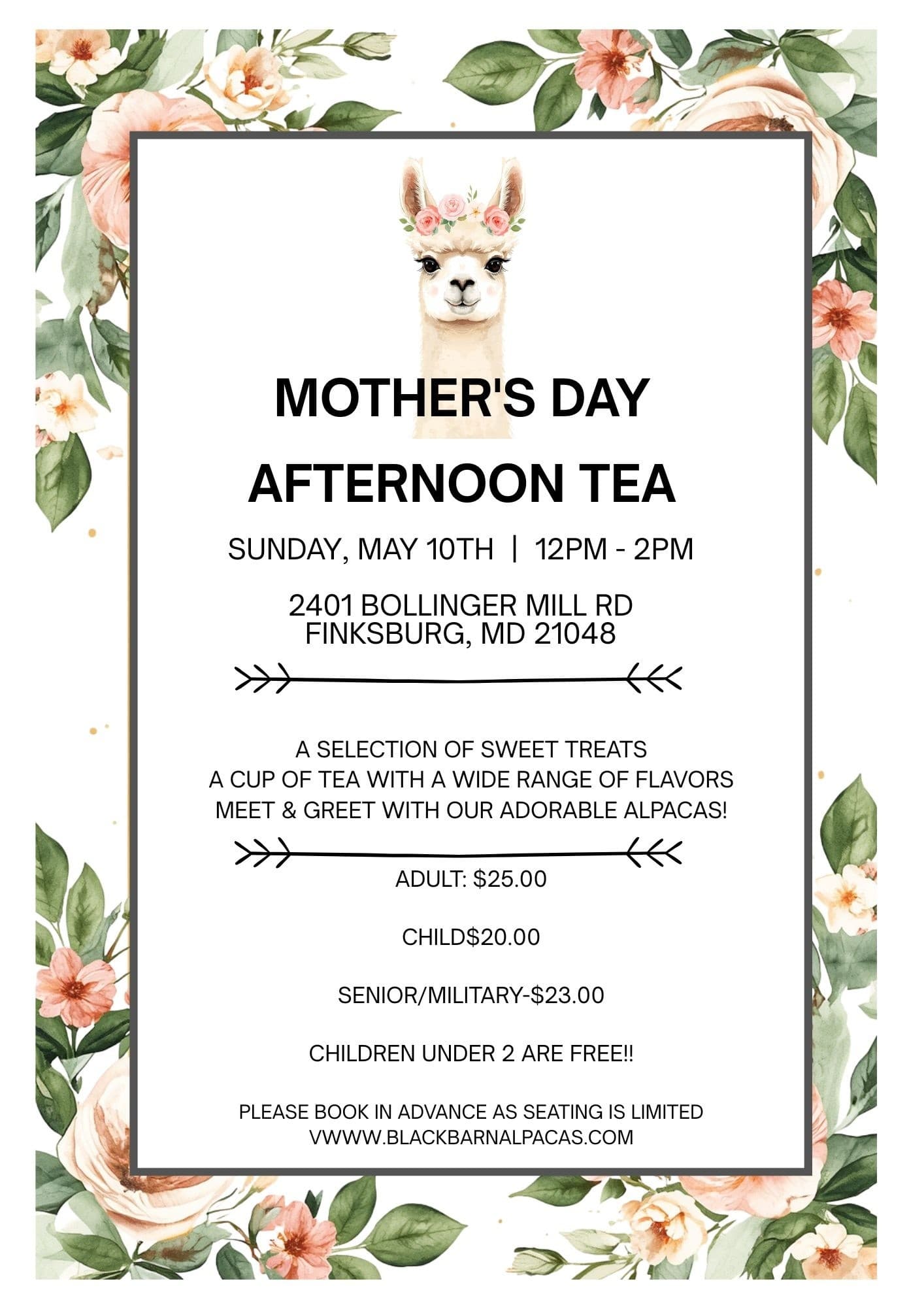 Mother's Day Tea and Alpaca Snuggles at Black Barn Alpacas in Finksburg photo 1
