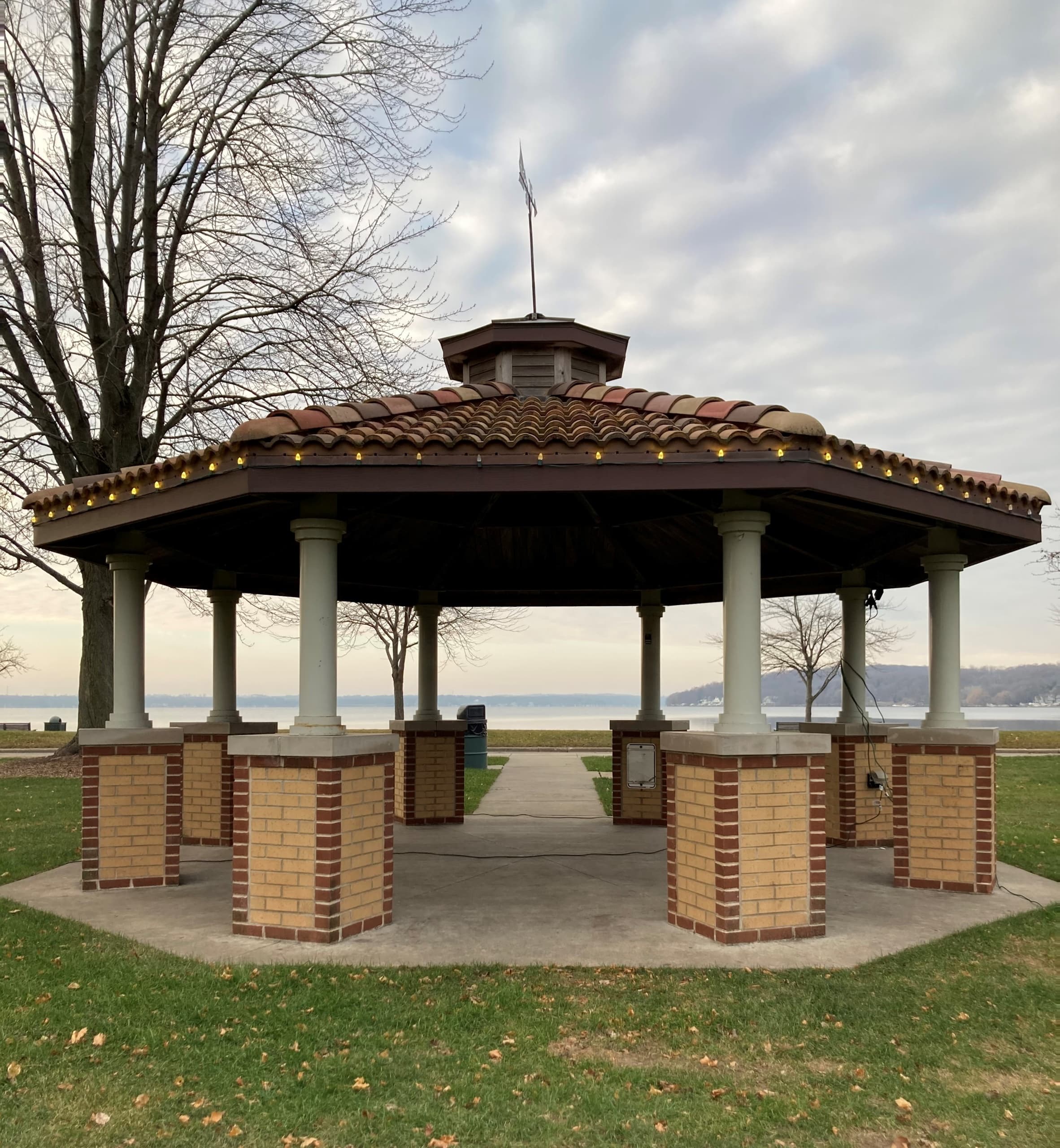 Ornamental lakeside gazebo at Lake Geneva park for waterfront views