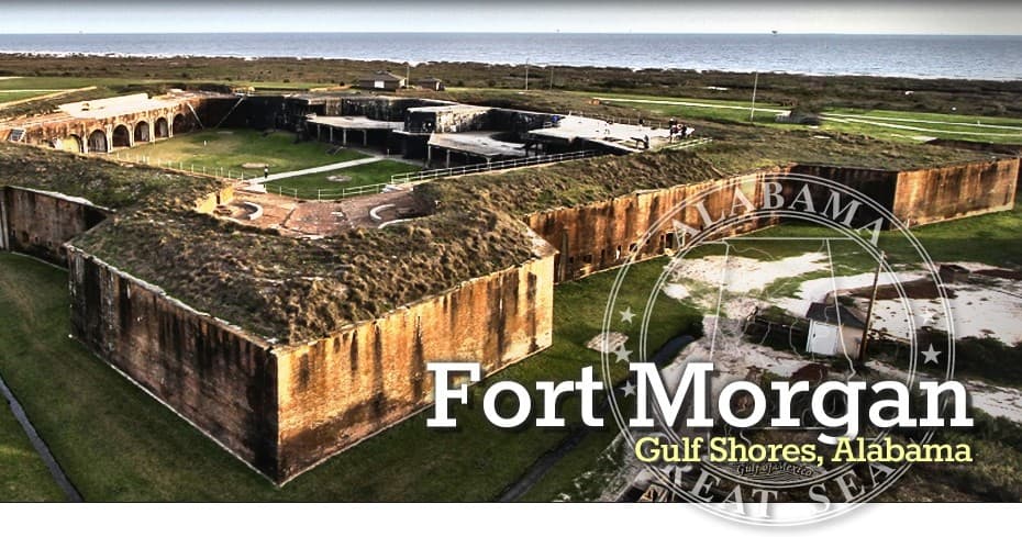 Aerial view of Fort Morgan coastal historic fort at Gulf Shores