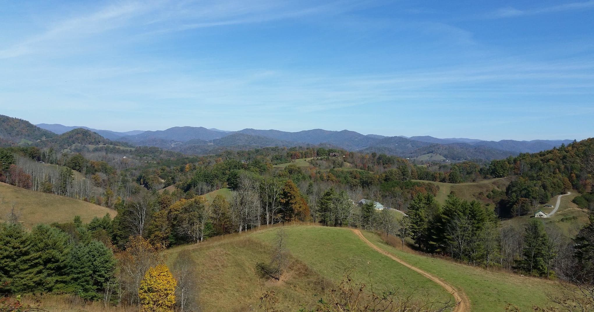 Panoramic Appalachian ridgeline and rolling pastures for hiking