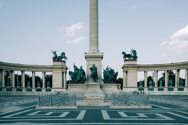 Heroes' Square monument and wide plaza in Budapest, Hungary