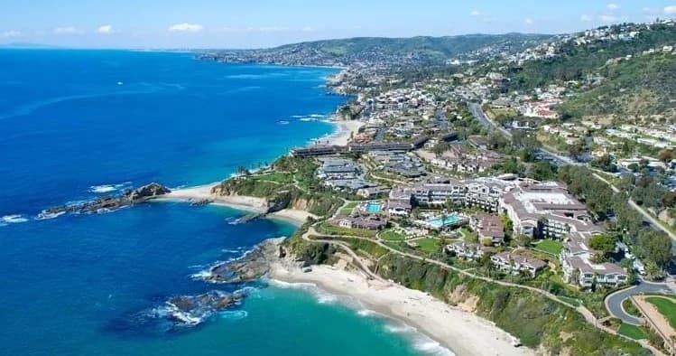Aerial coastal view of Riviera coastline and beaches from yacht