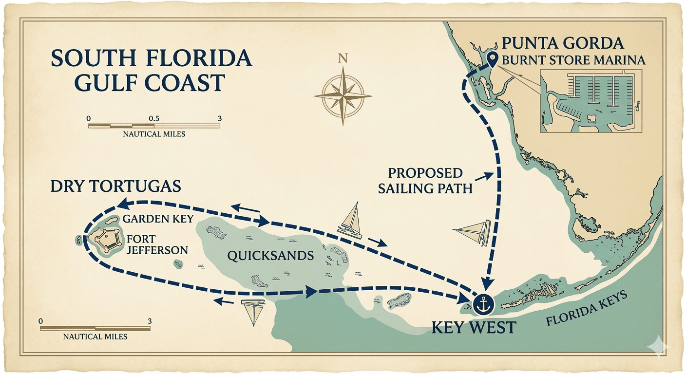 Night Sailing to Dry Tortugas: 5-Day Offshore Course from Punta Gorda