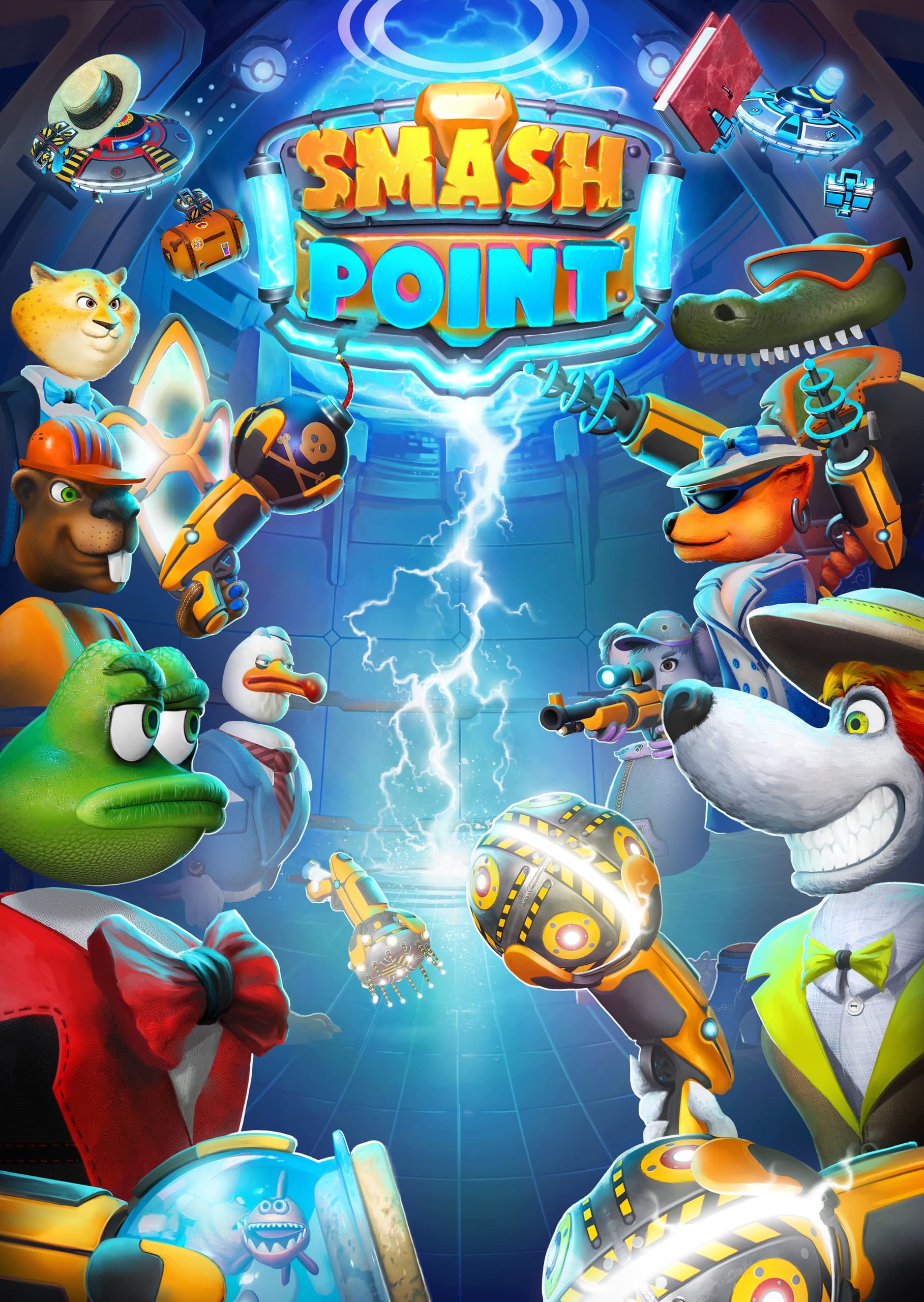 Cartoon animals battling in futuristic arena on Smash Point game