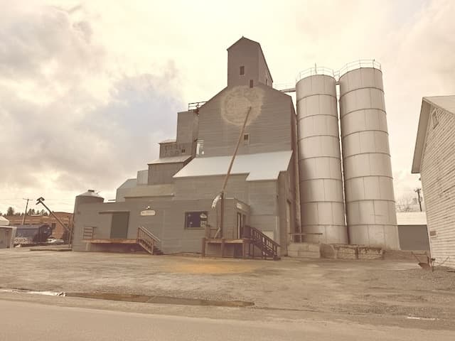 Historic grain elevator in rural Montana small-town scene