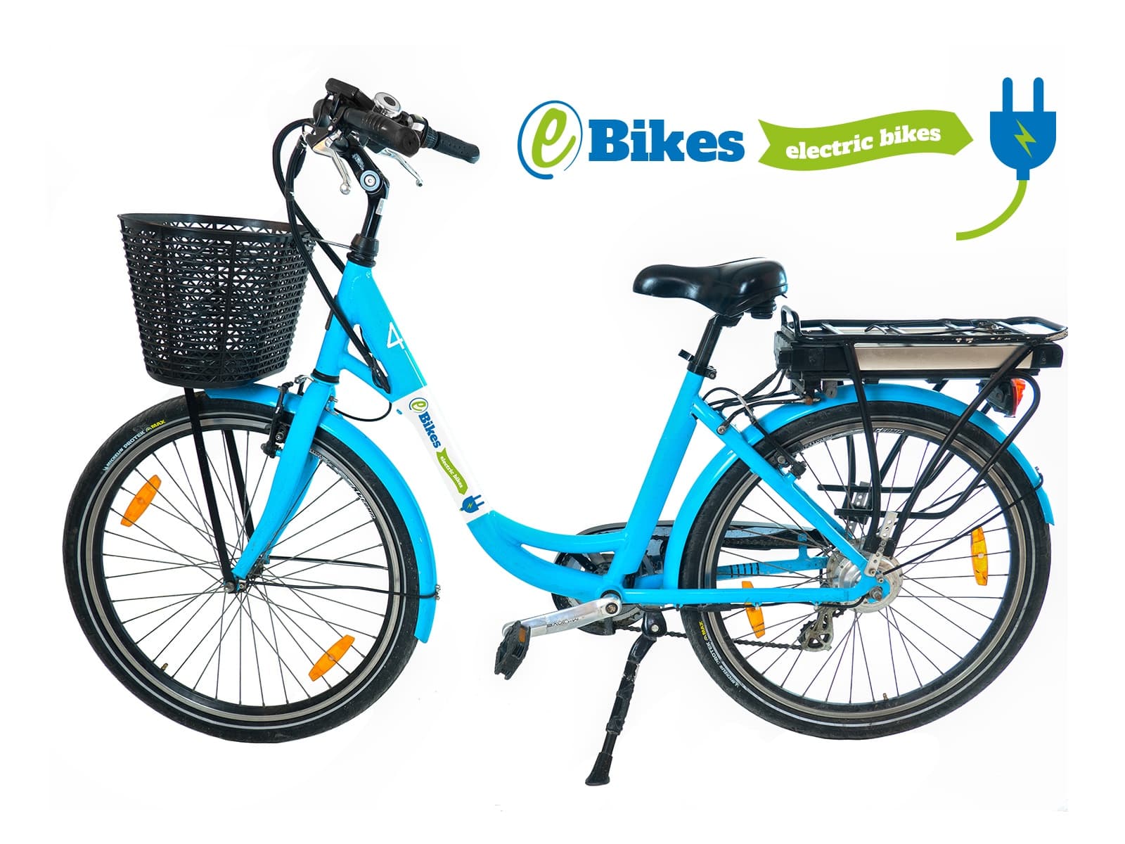 Electric city bike product shot for rentals on white studio background