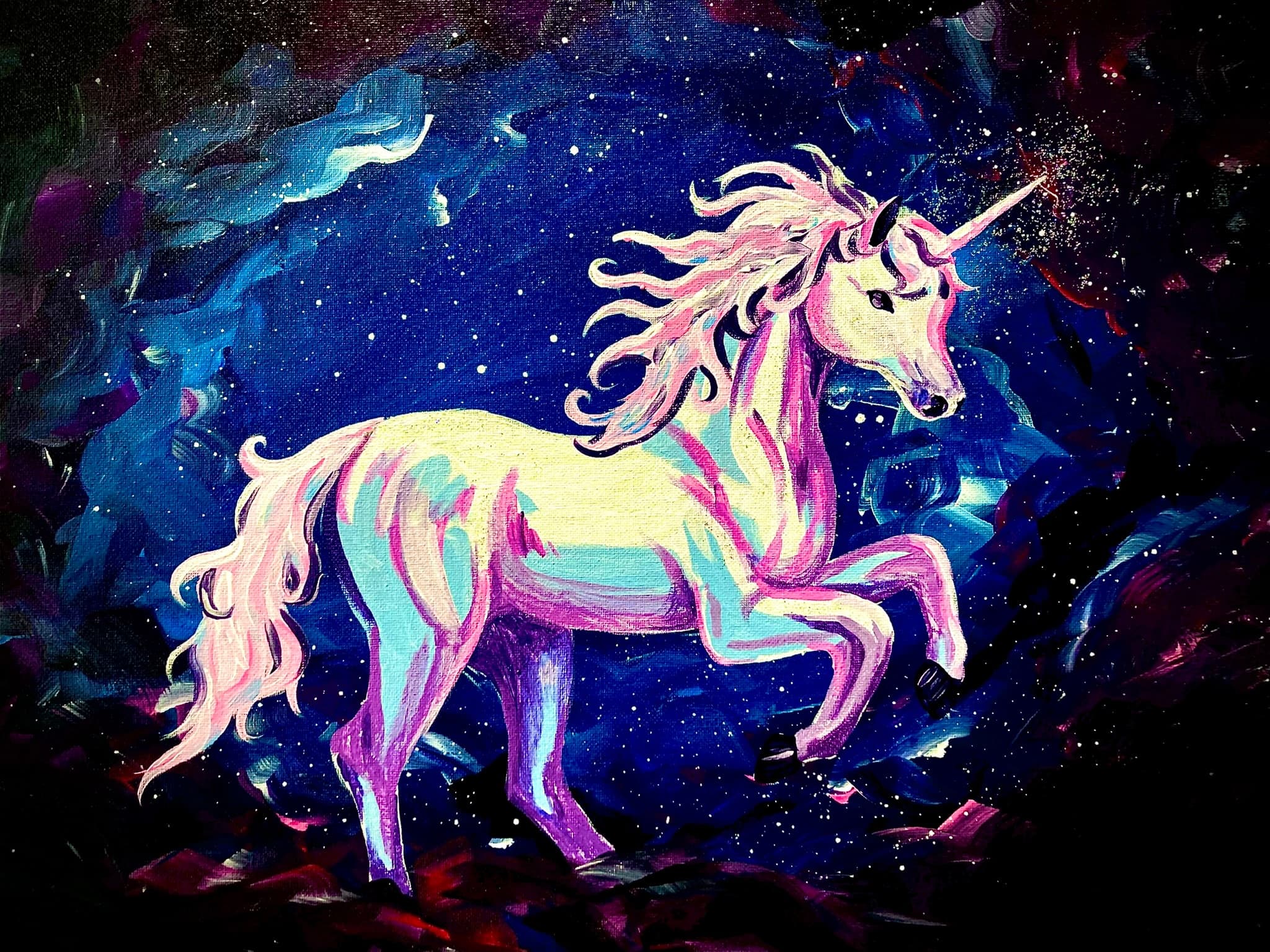 Cosmic Unicorn Sip-and-Paint Night in Omaha — April 19th Canvas Class
