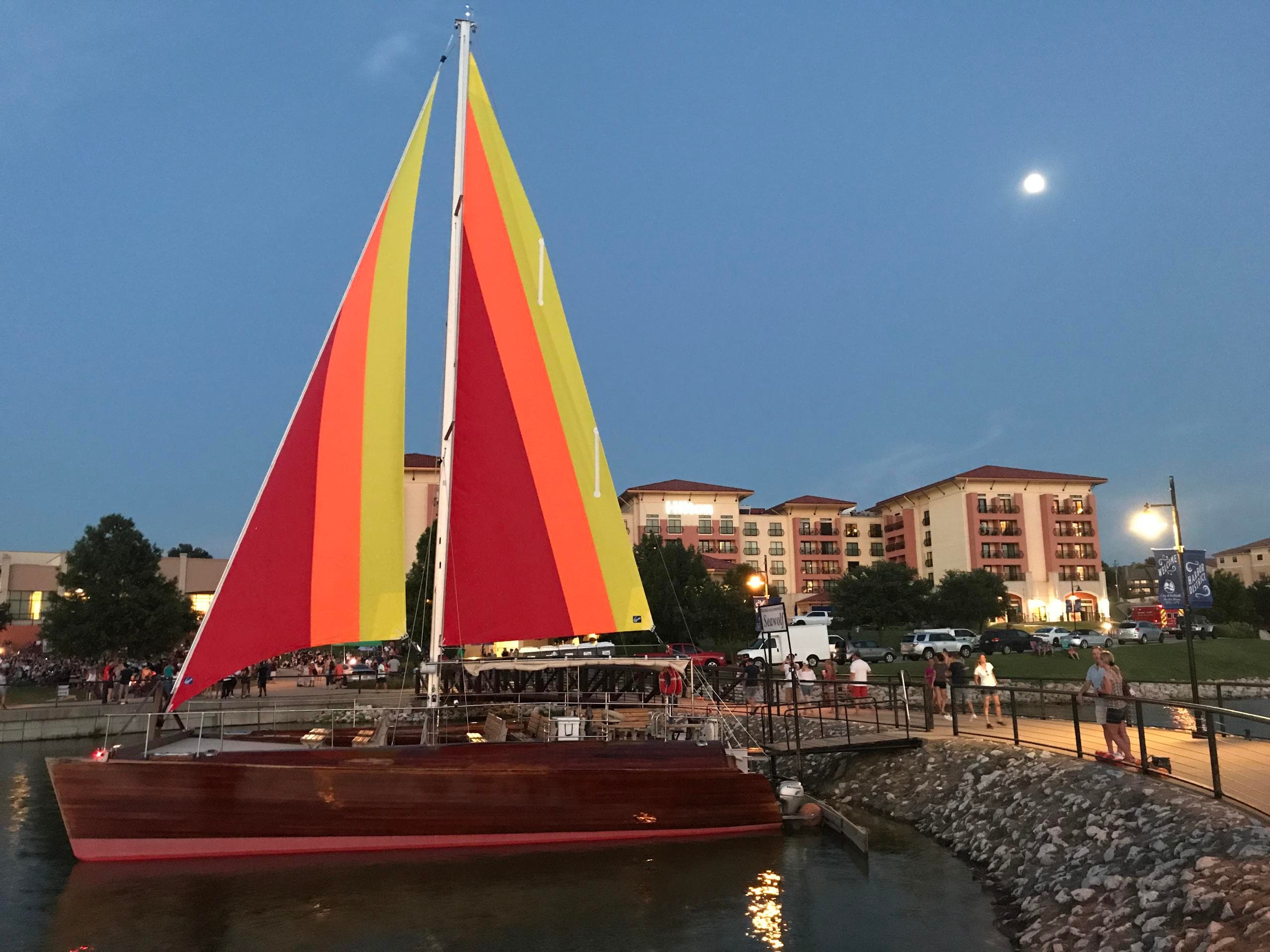Experience a Tranquil Sunset Cruise on the Spanish Cedar Catamaran Seawolf