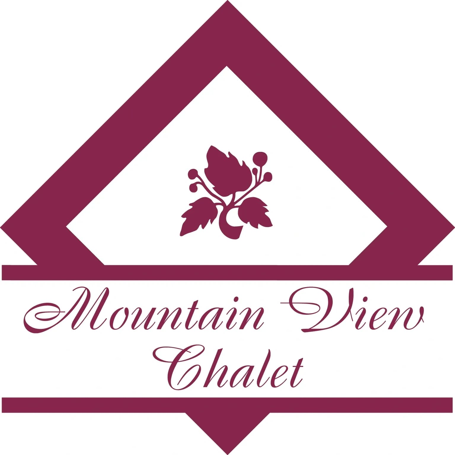 Mountain View Chalet lodging logo in maroon diamond emblem