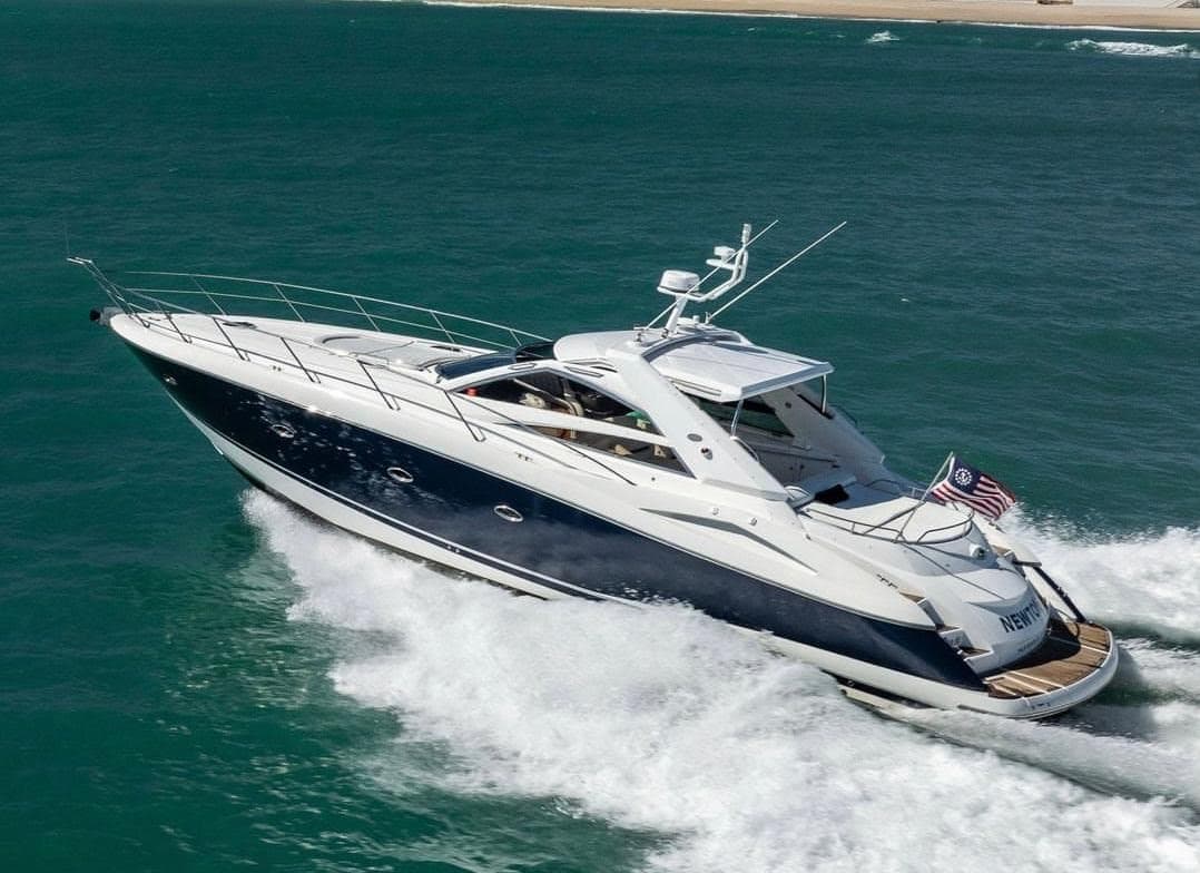 Speedboat cruising turquoise Caribbean waters off Puerto Rico