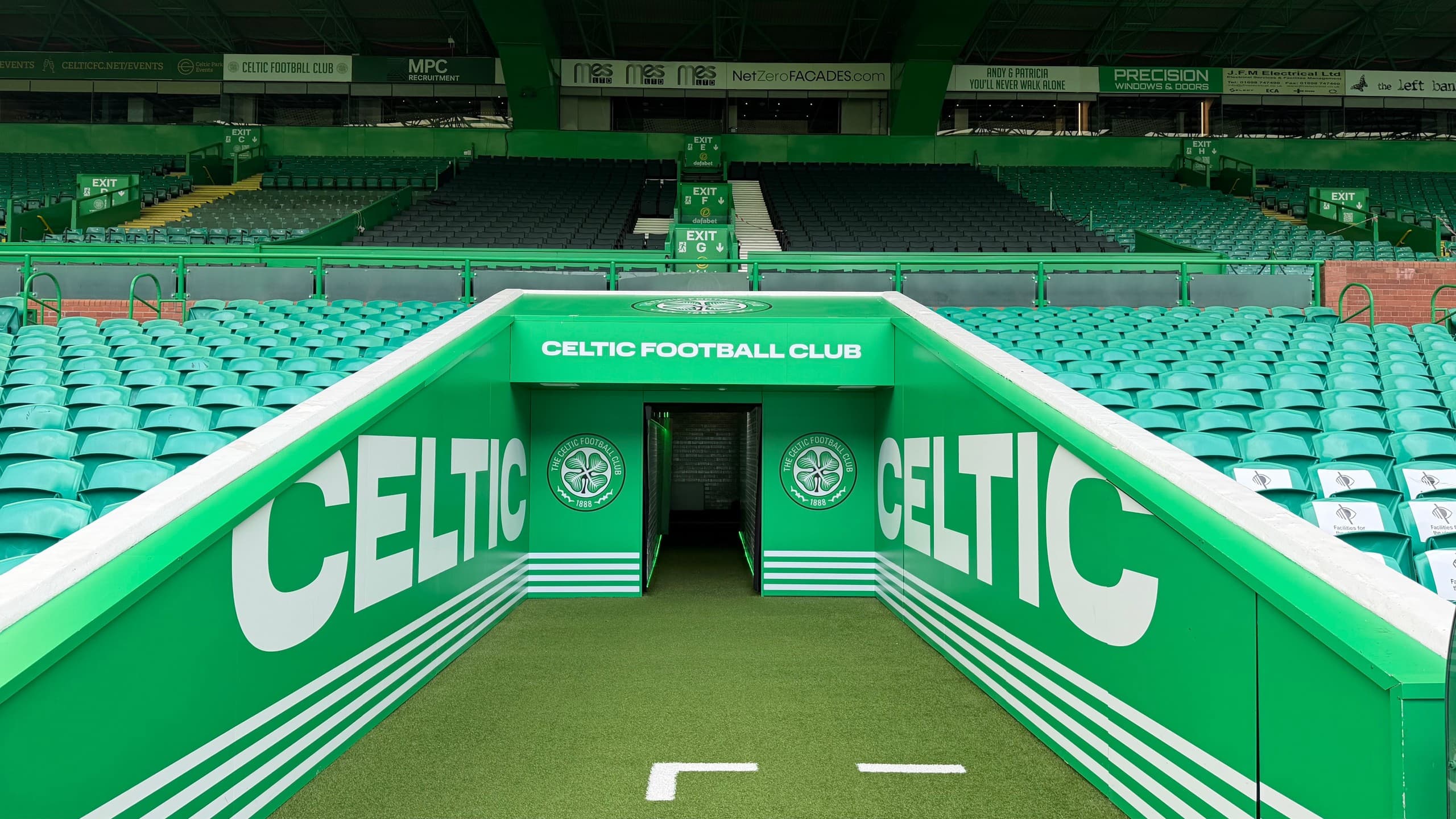 Celtic Park player tunnel entrance with club branding