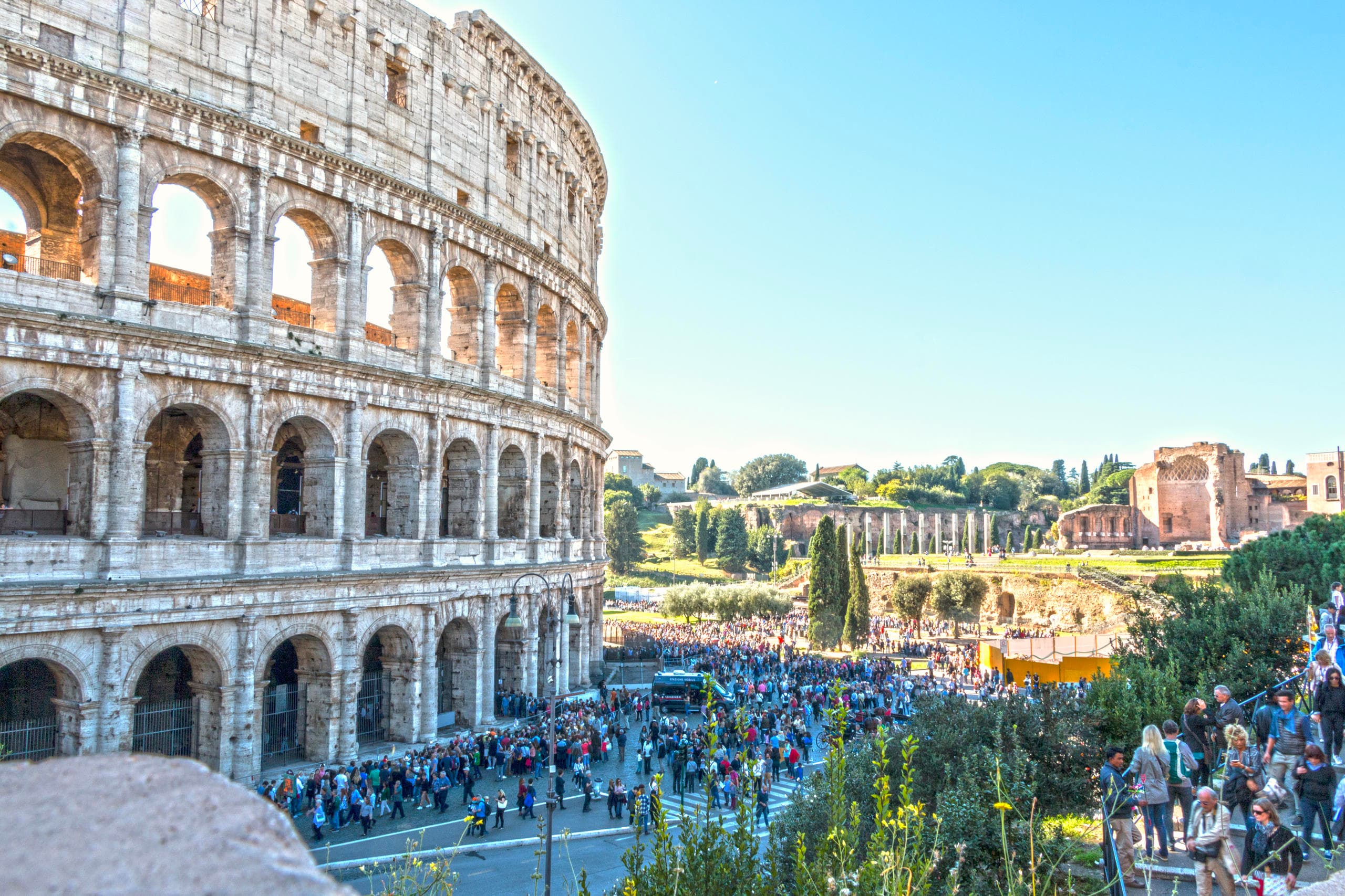 Colosseum exterior at golden hour, Rome ancient amphitheater
