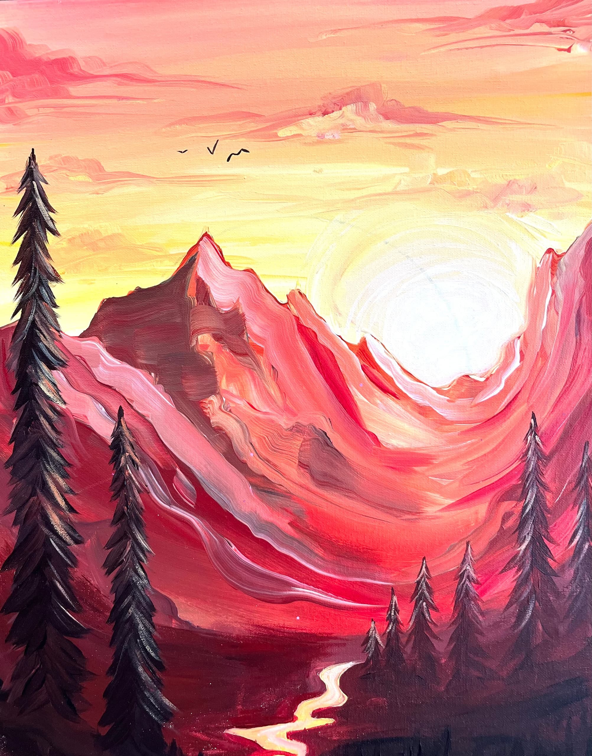 Scenic painted mountain sunrise with dramatic ridgelines
