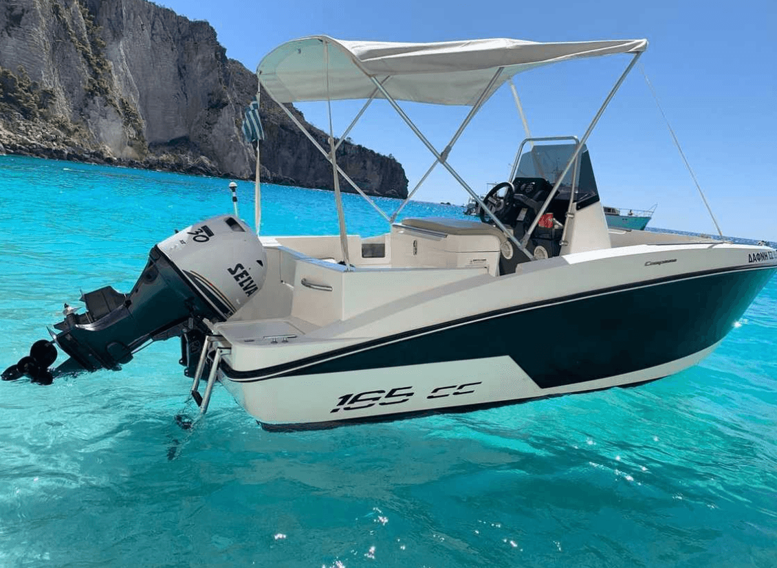 Pilot Your Own Compass 165cc in Platanias — 30HP Day Boat, No License Needed