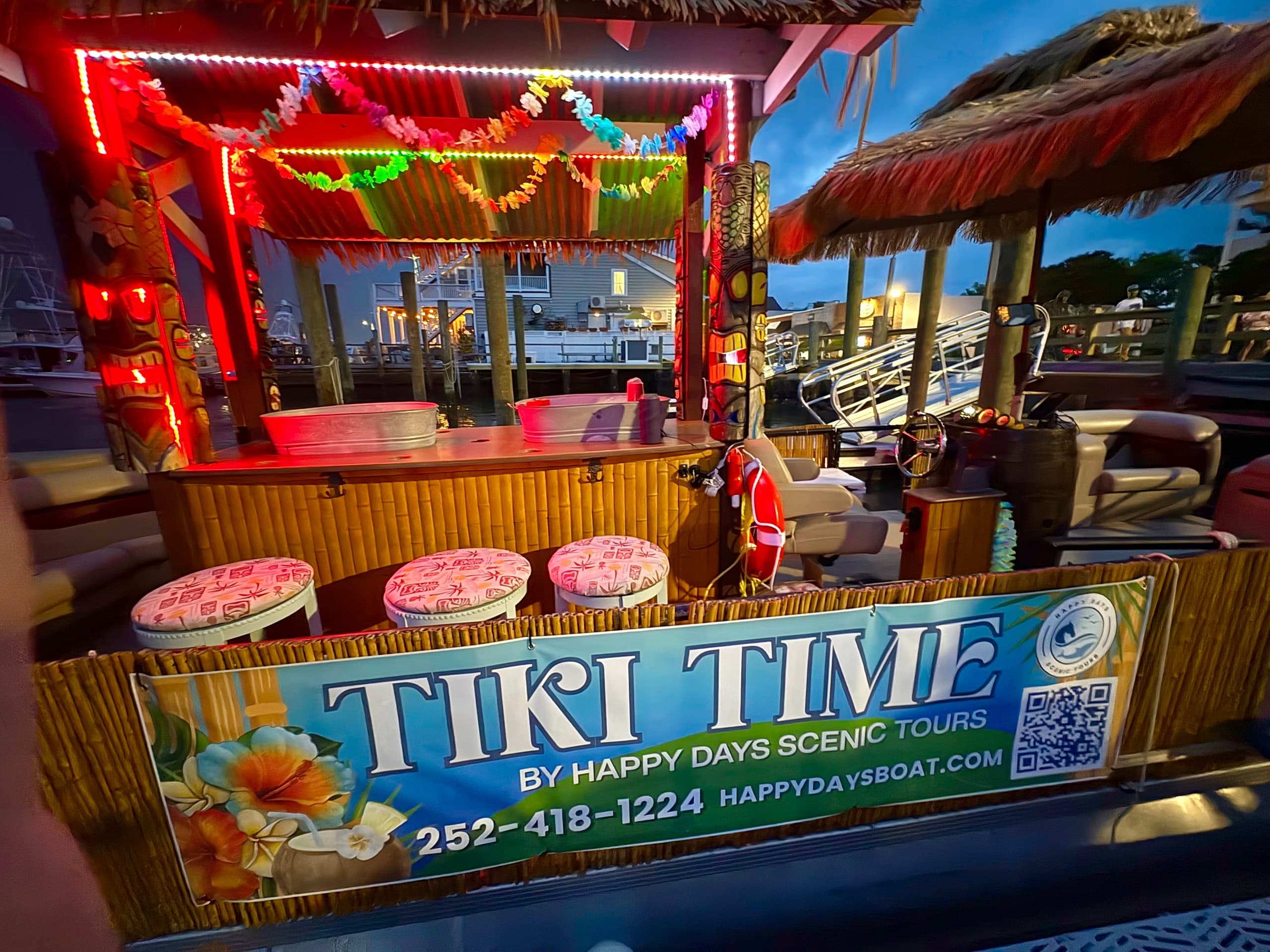 Private Tiki Boat Sunset Cruise in Beaufort NC — Dolphins & BYOB Charters
