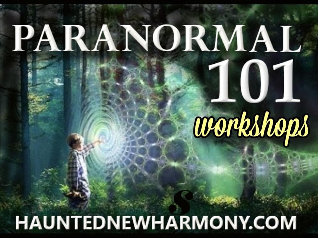 Paranormal 101 workshop poster with forest backdrop, mystical