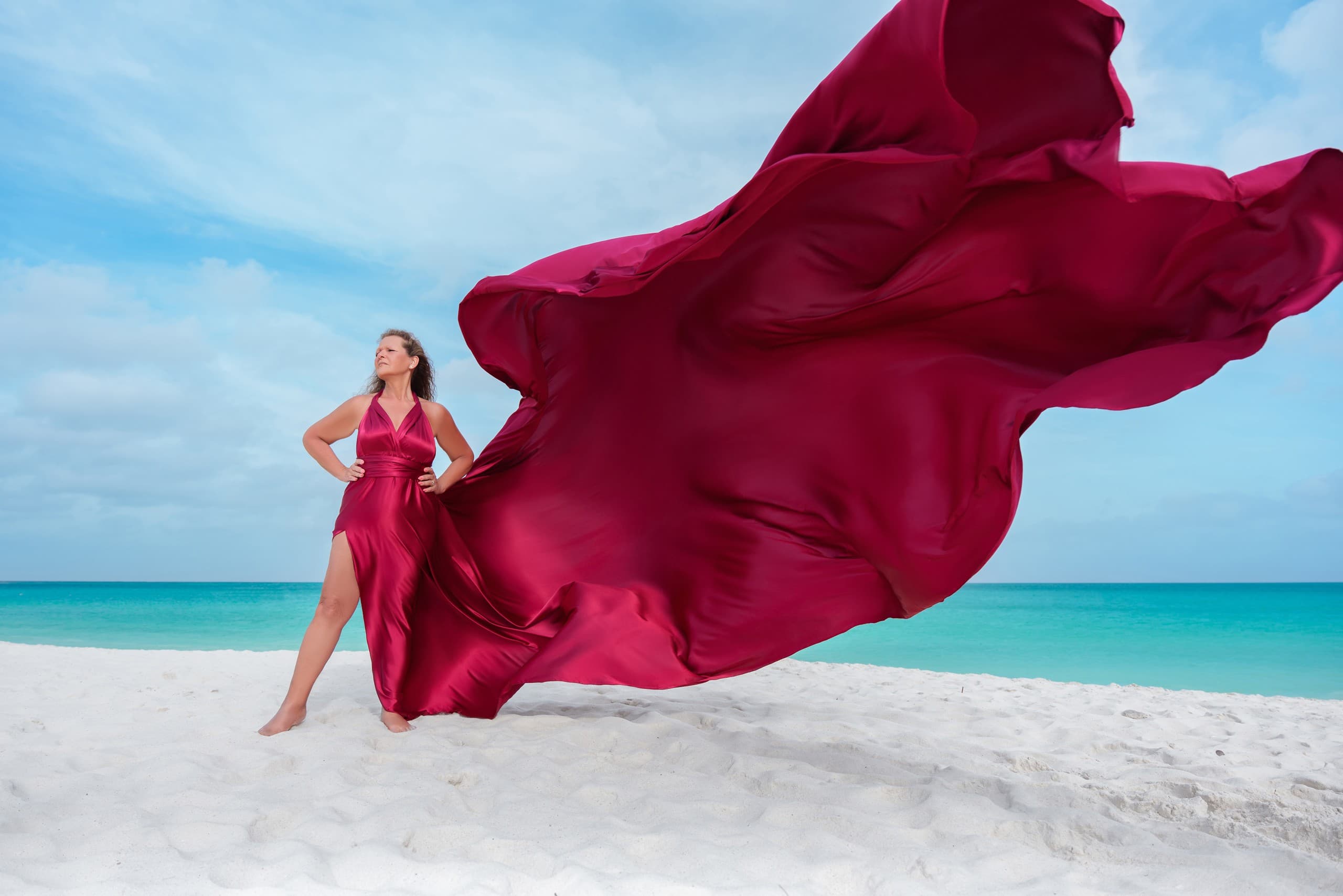 Borrow a Flying Dress in Aruba: 24-Hour Hotel Rental for Cinematic Photos