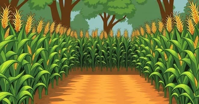 Corn maze path through tall stalks in family farm attraction